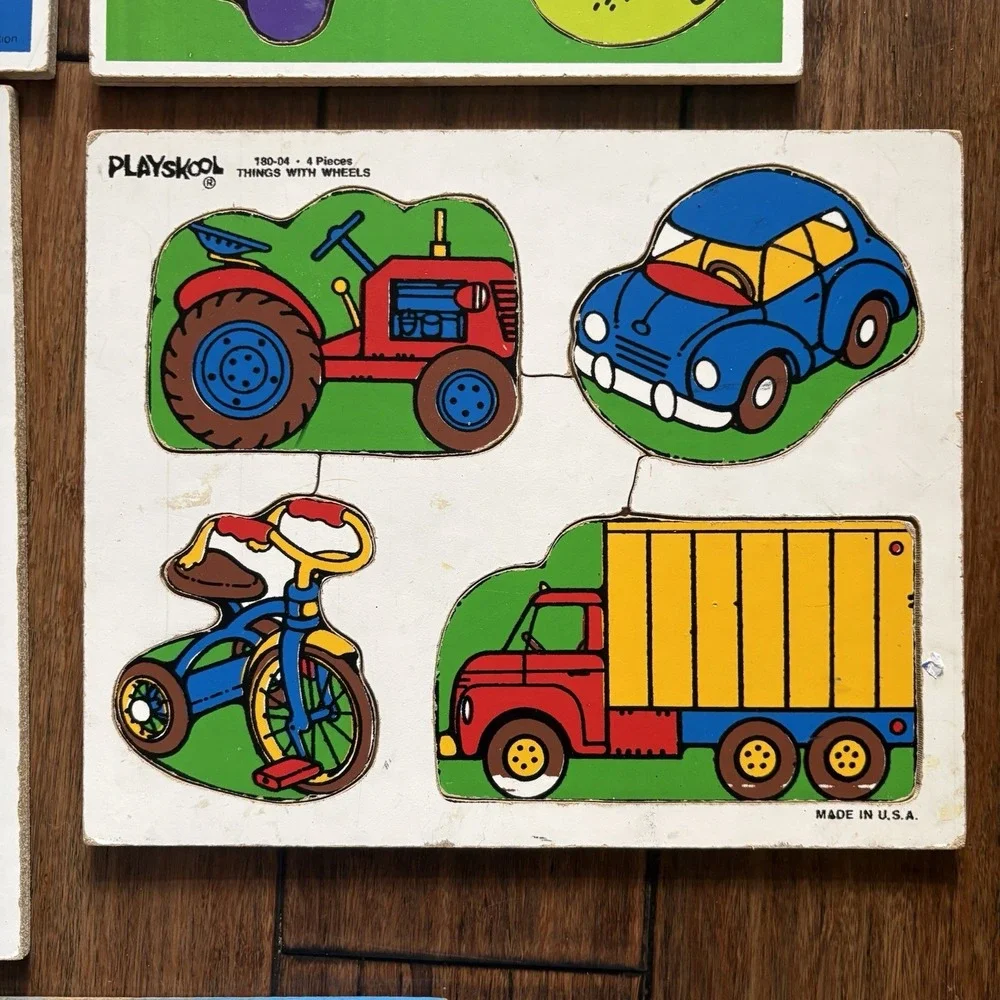 Lot of 8 Vintage Playskool Wooden Peg Puzzles Complete Grover Robotman USA